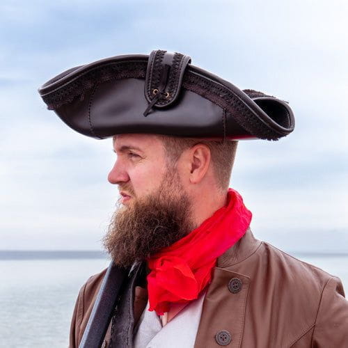 Vegan Black Leather Maritime Hat | Weather-Resistant | Canvas Trim