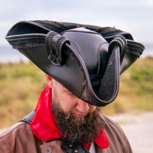 Vegan Black Leather Maritime Hat | Weather-Resistant | Canvas Trim