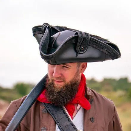 Vegan Black Leather Maritime Hat | Weather-Resistant | Canvas Trim
