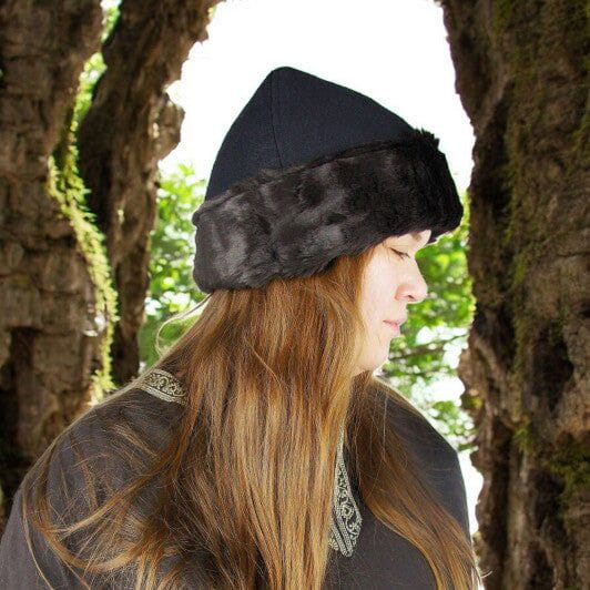 Black Cotton Viking Cap with Fur Trim | Norse Reenactment Gear-2-Viking Warrior