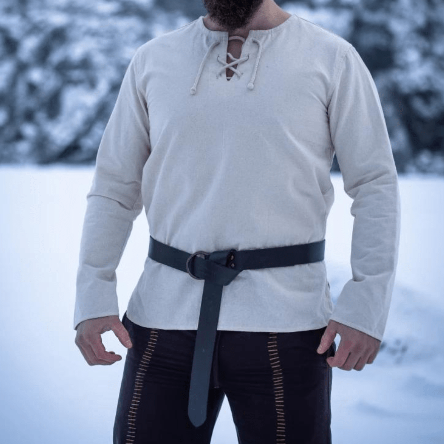Natural Cotton Viking Tunic | Long Sleeves, Lace-Up Collar-8-Viking Warrior