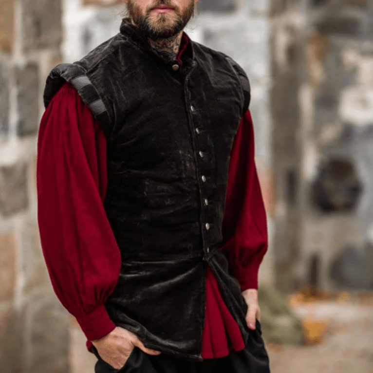Brown Sleeveless Viking Vest | Velvet with Button Closure-4-Viking Warrior