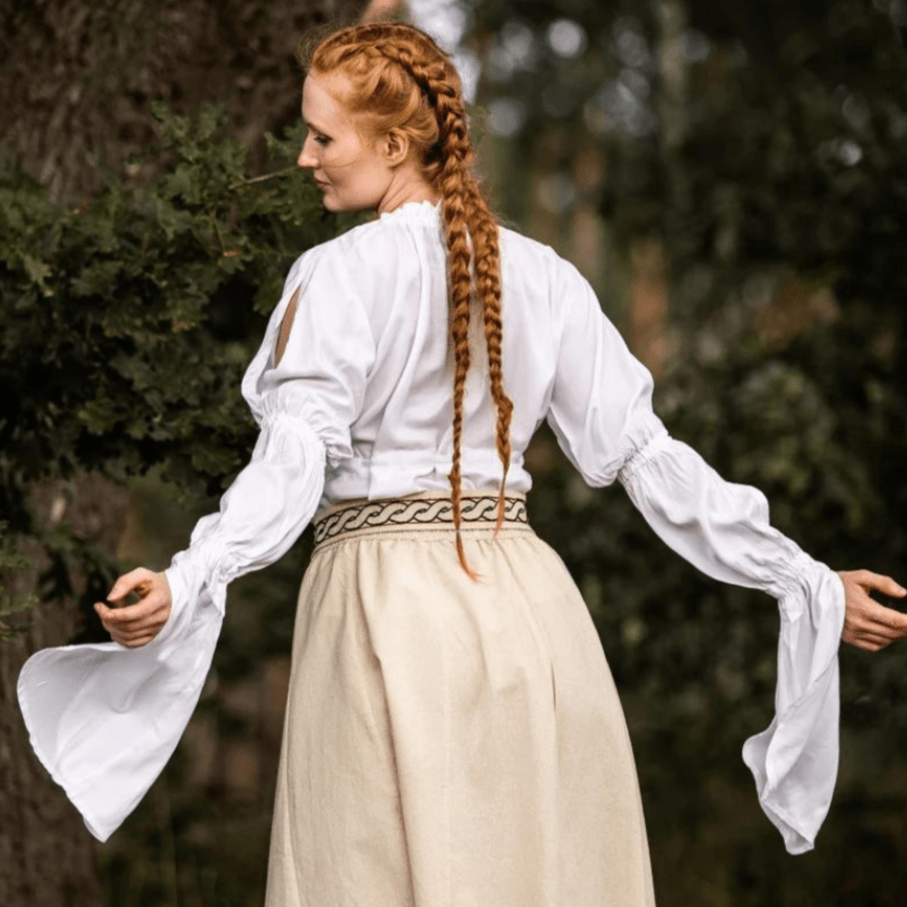 White Long Sleeve Lace-Up Viking Blouse | Adjustable Waist Lacing-4-Viking Warrior