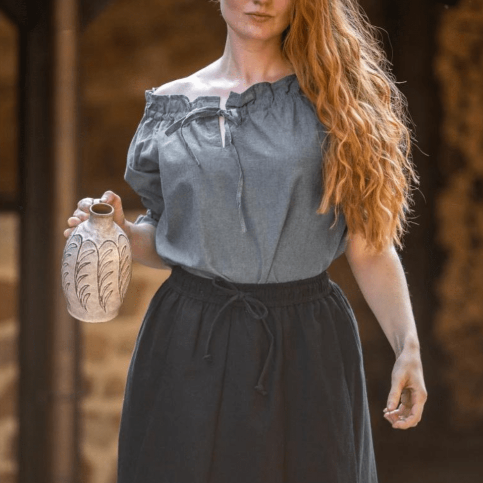 Blue Short Sleeve Blouse | Off-Shoulder-4-Viking Warrior