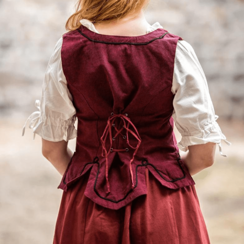 Red Bodice with Lace and Embroidery | Full Front & Back Lacing-7-Viking Warrior