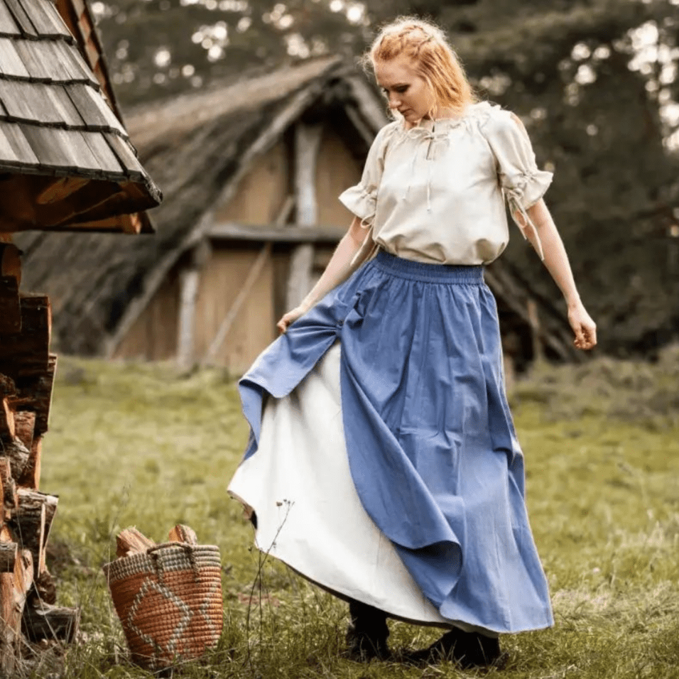 Blue & Natural Viking Skirt | Double Layer with Slit-4-Viking Warrior