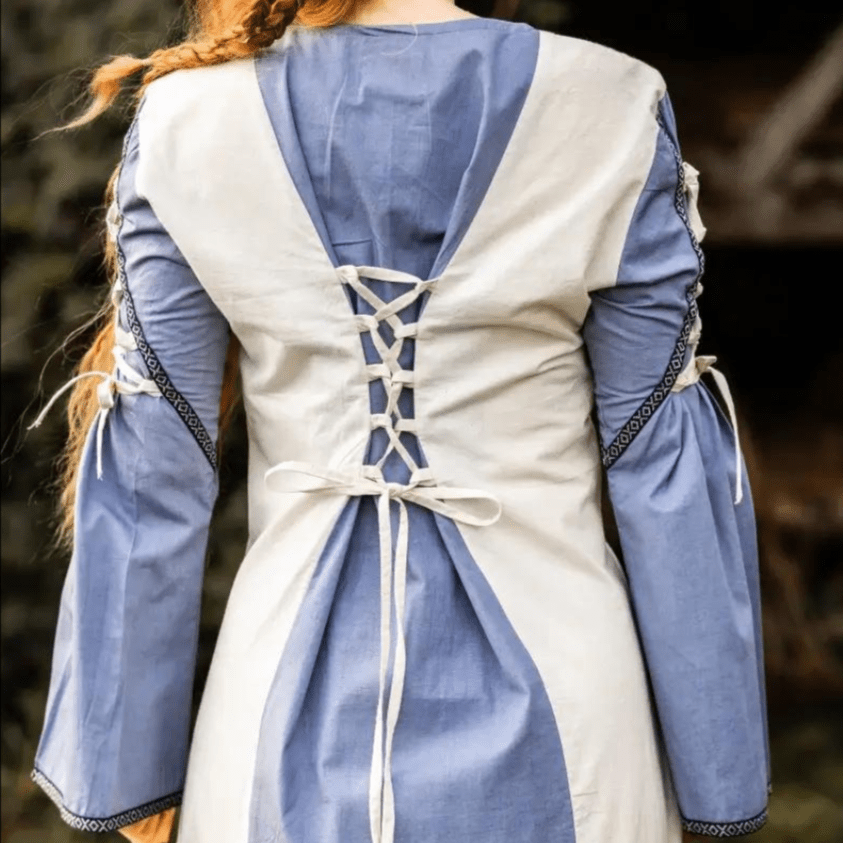 Viking Dress with Borders and Laces - Natural and Blue-6-Viking Warrior