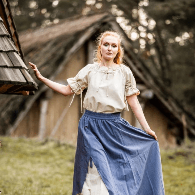 Short Sleeve Viking Blouse | Lace-Up Neckline-3-Viking Warrior