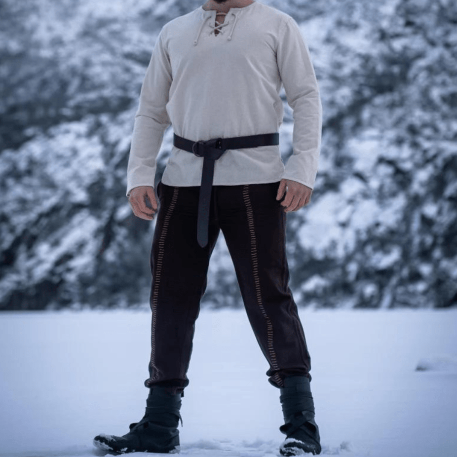 Natural Cotton Viking Tunic | Long Sleeves, Lace-Up Collar-4-Viking Warrior