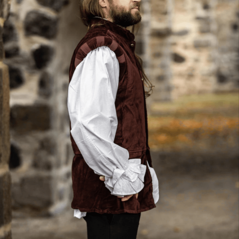 Red Sleeveless Viking Vest | Velvet with Button Closure-4-Viking Warrior