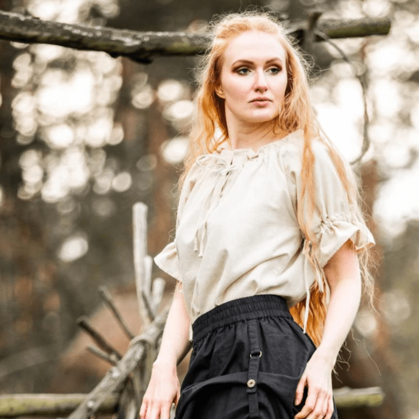 Short Sleeve Viking Blouse | Lace-Up Neckline-4-Viking Warrior