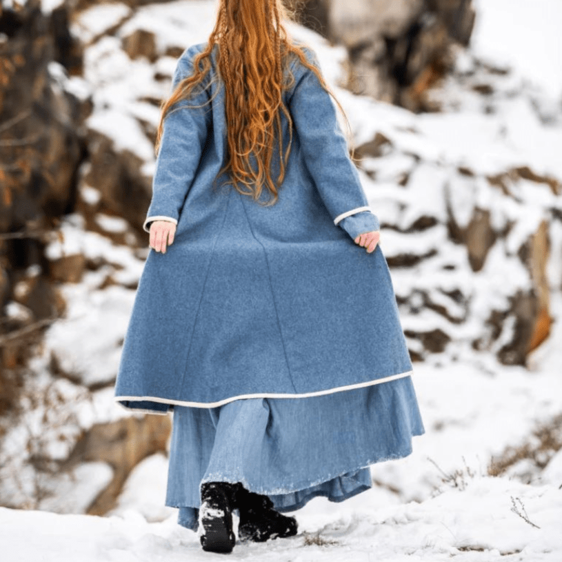 Women's Blue Wool Viking-Inspired Coat | Urnes Embroidery-9-Viking Warrior