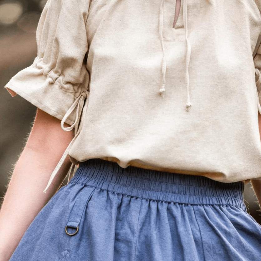 Short Sleeve Viking Blouse | Lace-Up Neckline-5-Viking Warrior