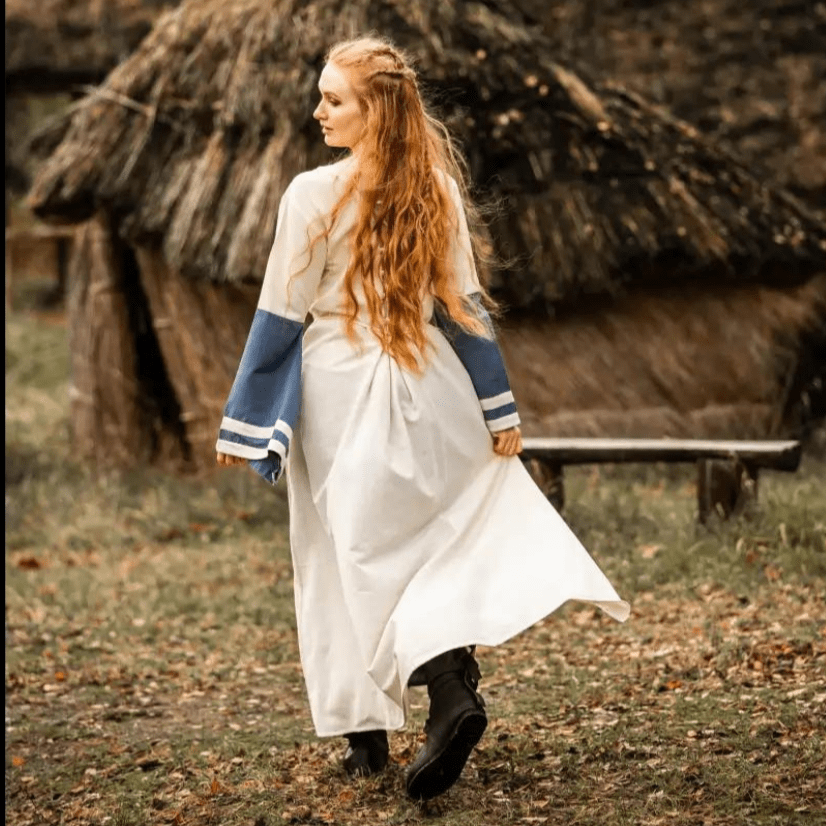 Viking Dress - Long Sleeves in Natural and Blue with Lacing-9-Viking Warrior