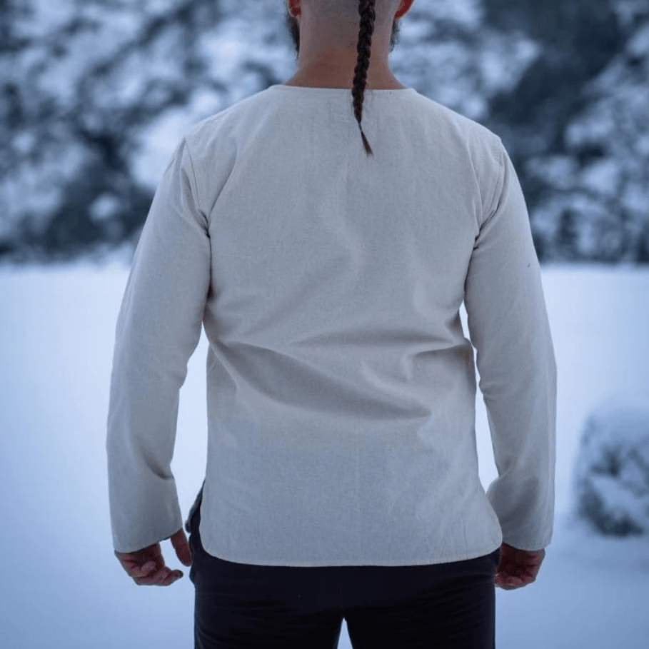 Natural Cotton Viking Tunic | Long Sleeves, Lace-Up Collar-11-Viking Warrior