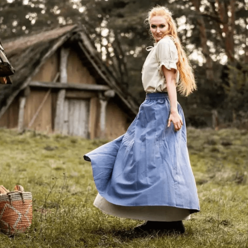 Blue & Natural Viking Skirt | Double Layer with Slit-9-Viking Warrior