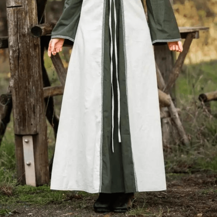 Viking Dress With Laces - Natural and Green Dress with Border-9-Viking Warrior
