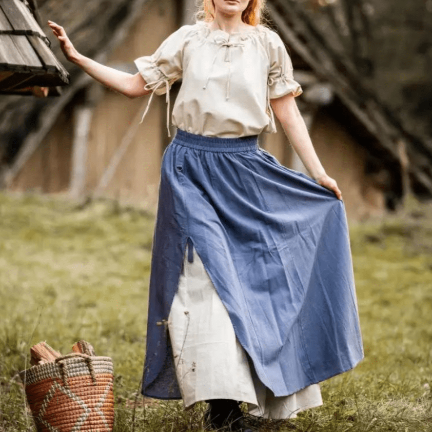 Blue & Natural Viking Skirt | Double Layer with Slit-3-Viking Warrior