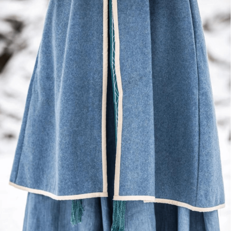 Women's Blue Wool Viking-Inspired Coat | Urnes Embroidery-5-Viking Warrior