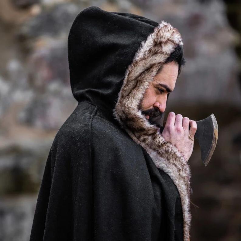Black Hooded Viking Cloak for Men