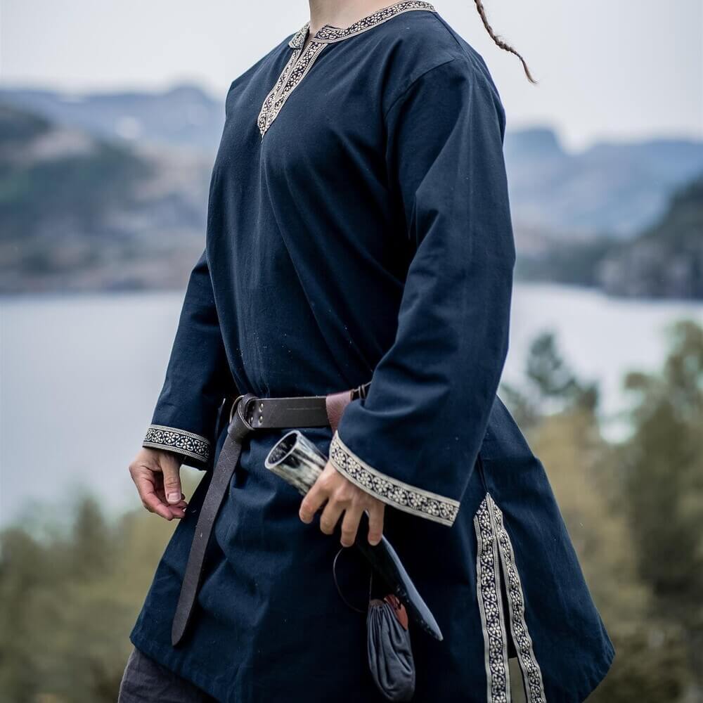 black viking tunic with embroidery border