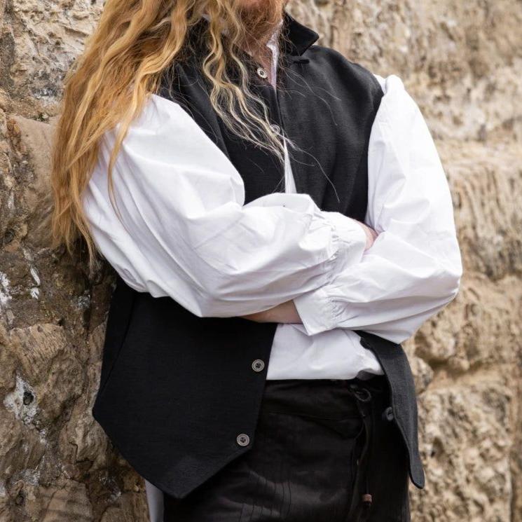Black Handwoven Cotton Renaissance Vest | Refined Metal Closures-Renaissance Wardrobe