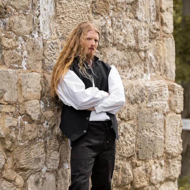 Black Handwoven Cotton Renaissance Vest | Refined Metal Closures-Renaissance Wardrobe