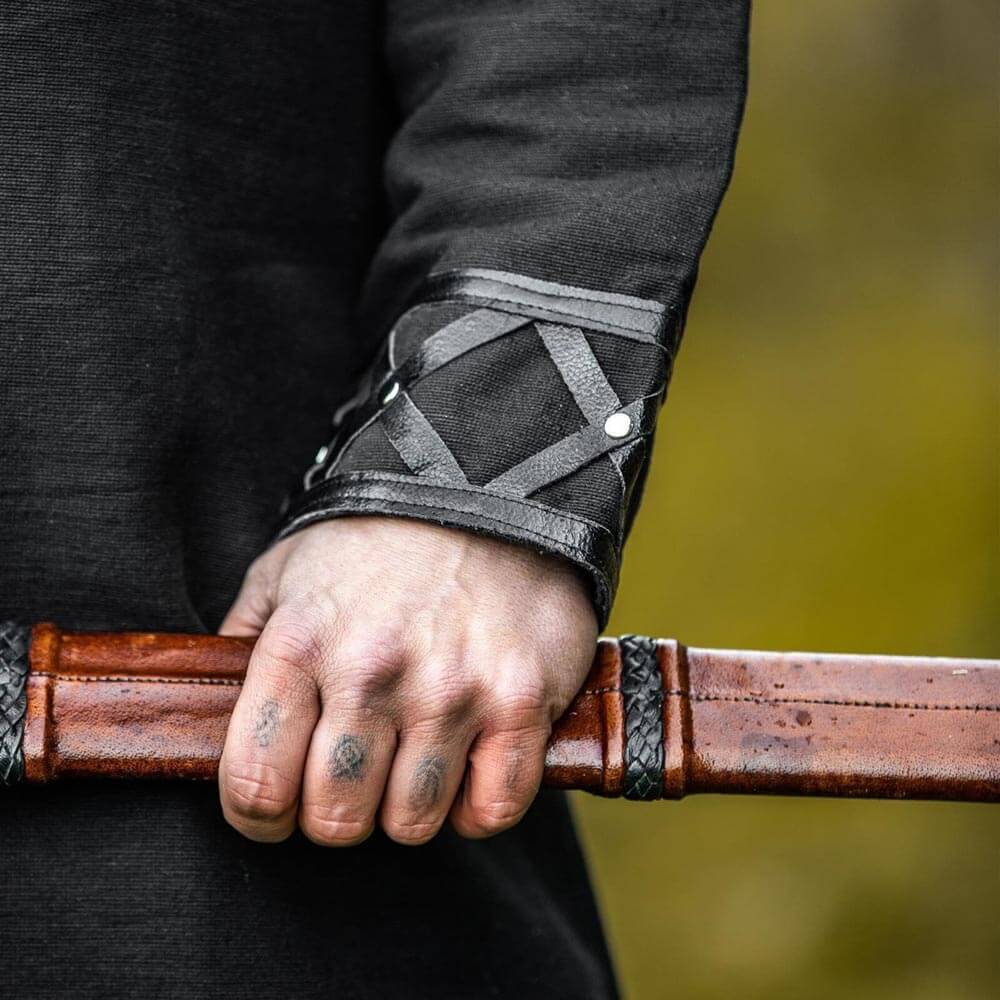leather trim sleeves viking tunic
