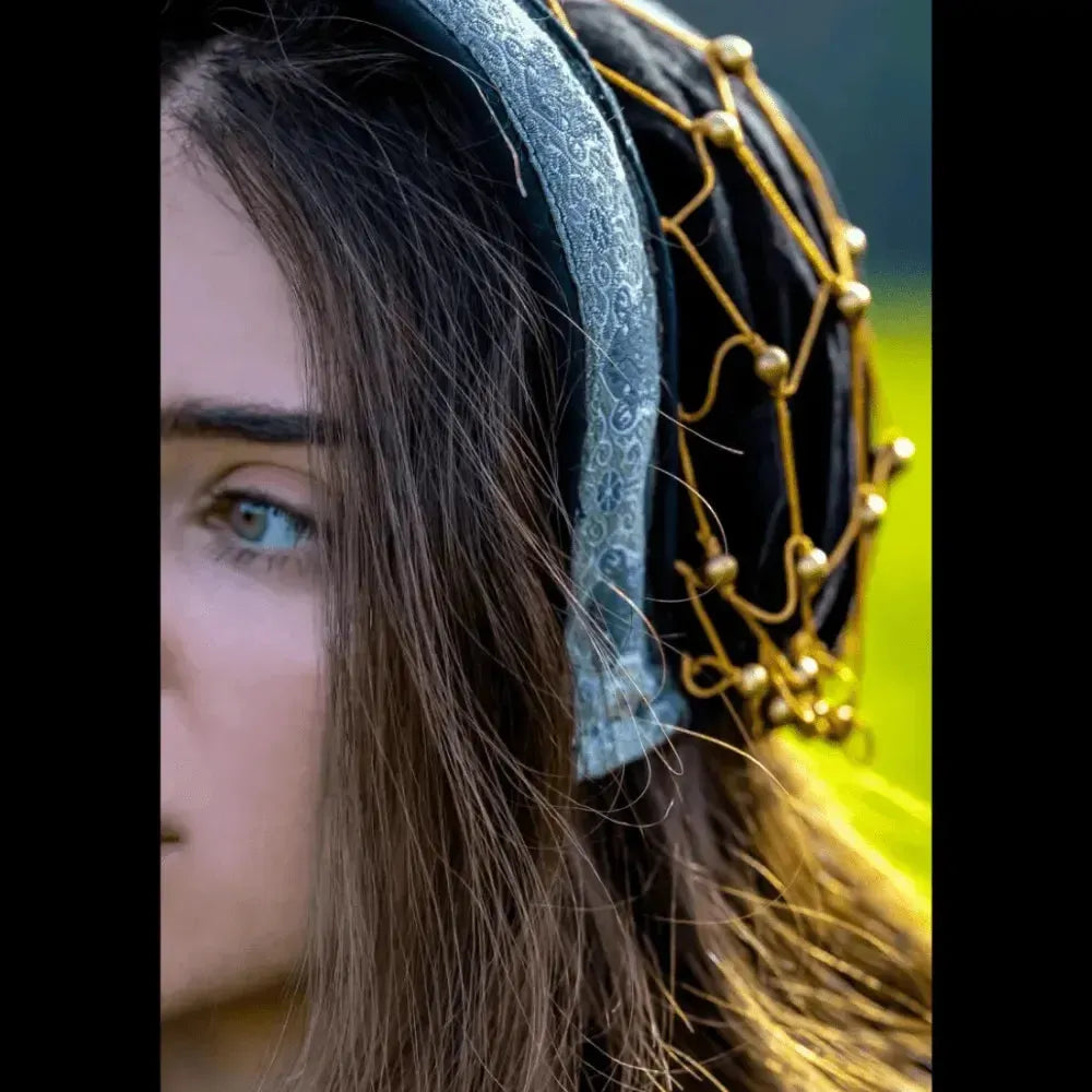 Black Velvet Renaissance Headwear | Beaded Drapery-Renaissance Wardrobe
