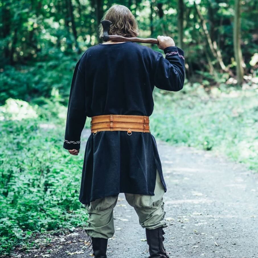 Black Viking Tunic with Fenrir Wolf Embroidery | Long Sleeve-3-Viking Warrior