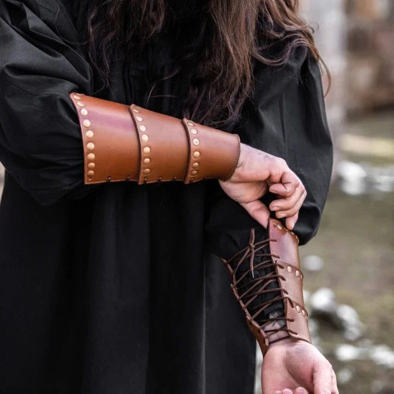 Brown Leather Renaissance Vambraces | Rivet Detailing & Arm Protection-Renaissance Wardrobe