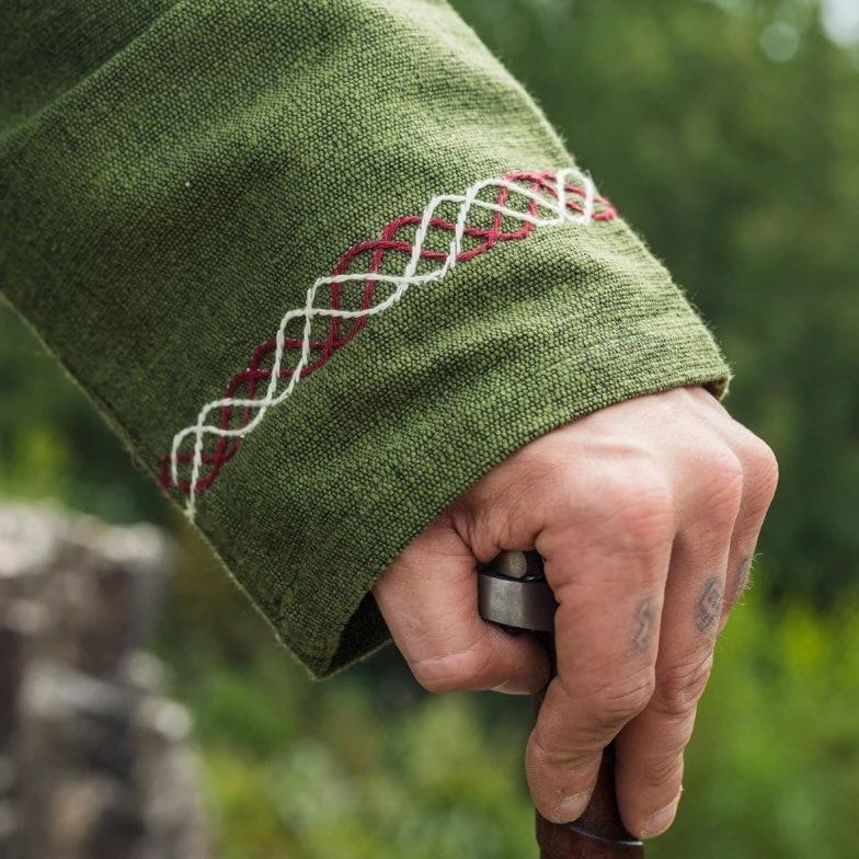 Green Viking Tunic with Fenrir Wolf Embroidery | Long Sleeve-6-Viking Warrior