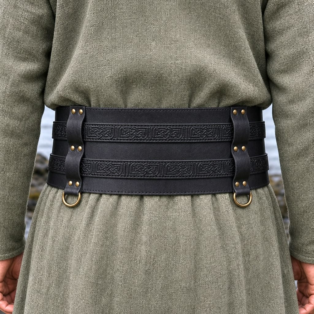 Thick Leather Renaissance Black Belt | Unique Double Design