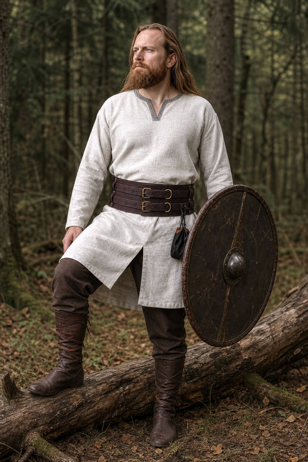 Thick Leather Renaissance Weapons Belt - Brown | Unique Double Design Belt