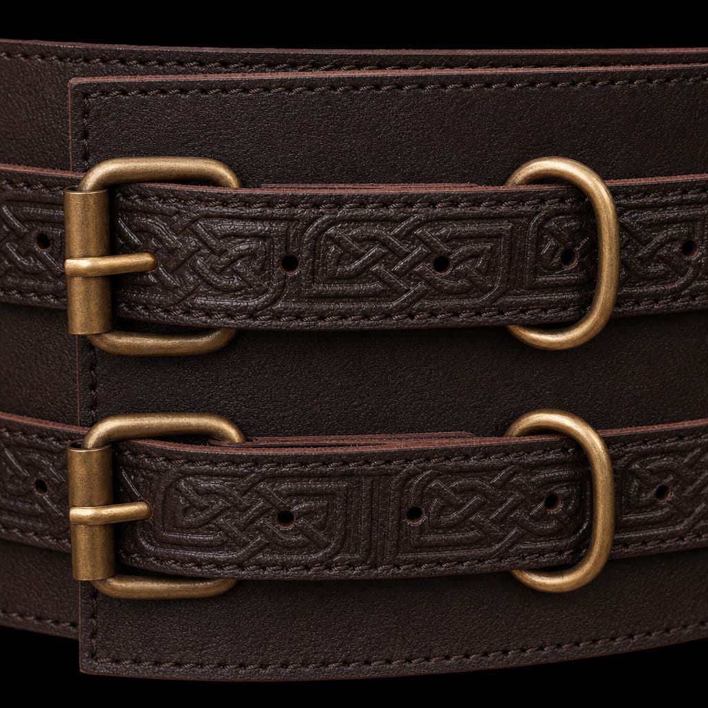 Thick Leather Renaissance Weapons Belt - Brown | Unique Double Design Belt