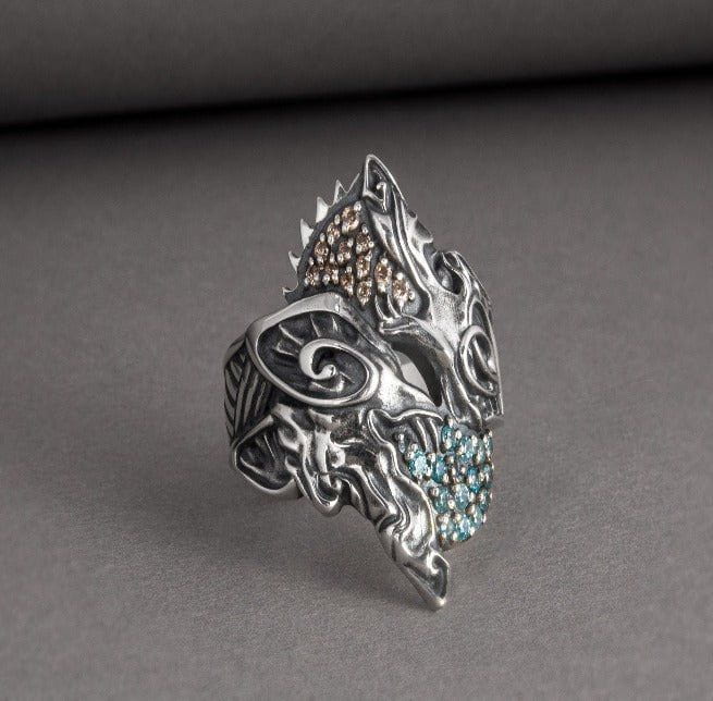 Handcrafted Renaissance Hati and Skoll Ring | Sterling & Gold Jewelry-Renaissance Wardrobe