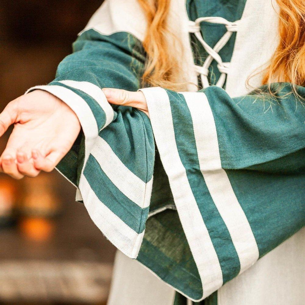 Renaissance Dress - Long Sleeves in Natural and Green with Lacing-Renaissance Wardrobe