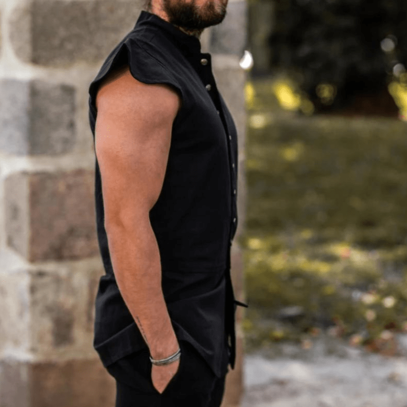 Renaissance Era Sleeveless Cotton Doublet | Classic Black | 100% Cotton-Renaissance Wardrobe
