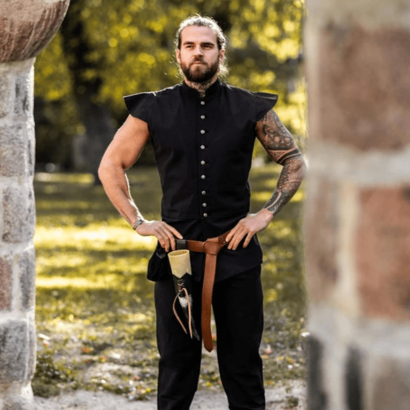 Renaissance Era Sleeveless Cotton Doublet | Classic Black | 100% Cotton-Renaissance Wardrobe