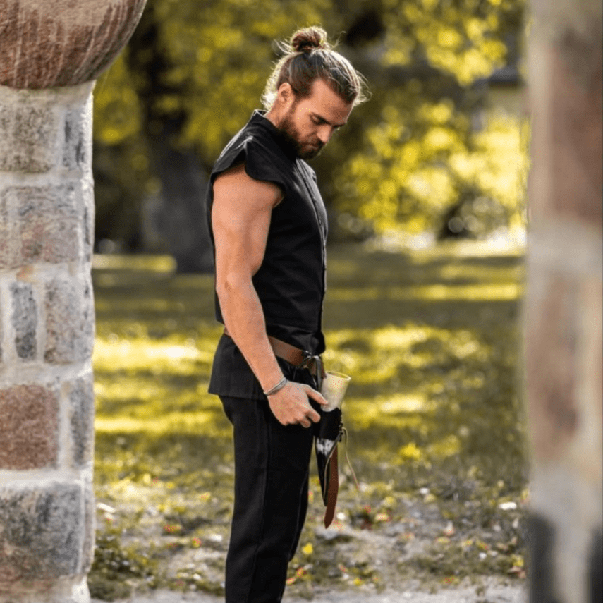 Renaissance Era Sleeveless Cotton Doublet | Classic Black | 100% Cotton-Renaissance Wardrobe
