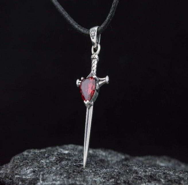 Renaissance Sword Pendant with Red Accent | Sterling Silver-Renaissance Wardrobe