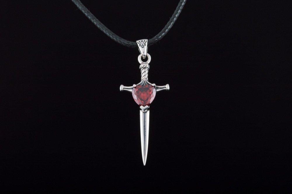 Renaissance Sword Pendant with Red Accent | Sterling Silver-Renaissance Wardrobe