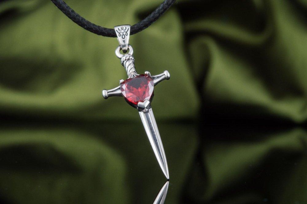 Renaissance Sword Pendant with Red Accent | Sterling Silver-Renaissance Wardrobe