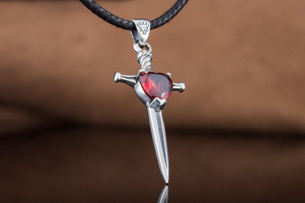 Renaissance Sword Pendant with Red Accent | Sterling Silver-Renaissance Wardrobe