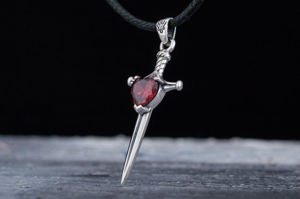 Renaissance Sword Pendant with Red Accent | Sterling Silver-Renaissance Wardrobe
