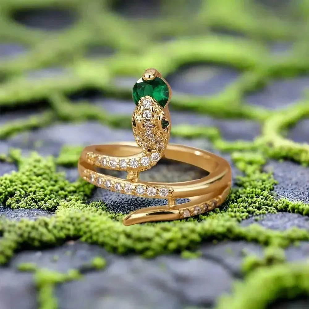 Viking Snake Ring with Serpent Beholding Colored Gemstone and Inlay Zircon Gemstone-2-Viking Warrior