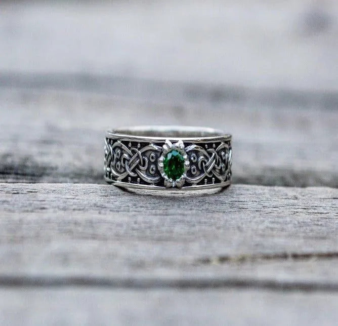 Sterling Silver Renaissance Ring | Scandinavian Ornament & Cubic Zirconia-Renaissance Wardrobe