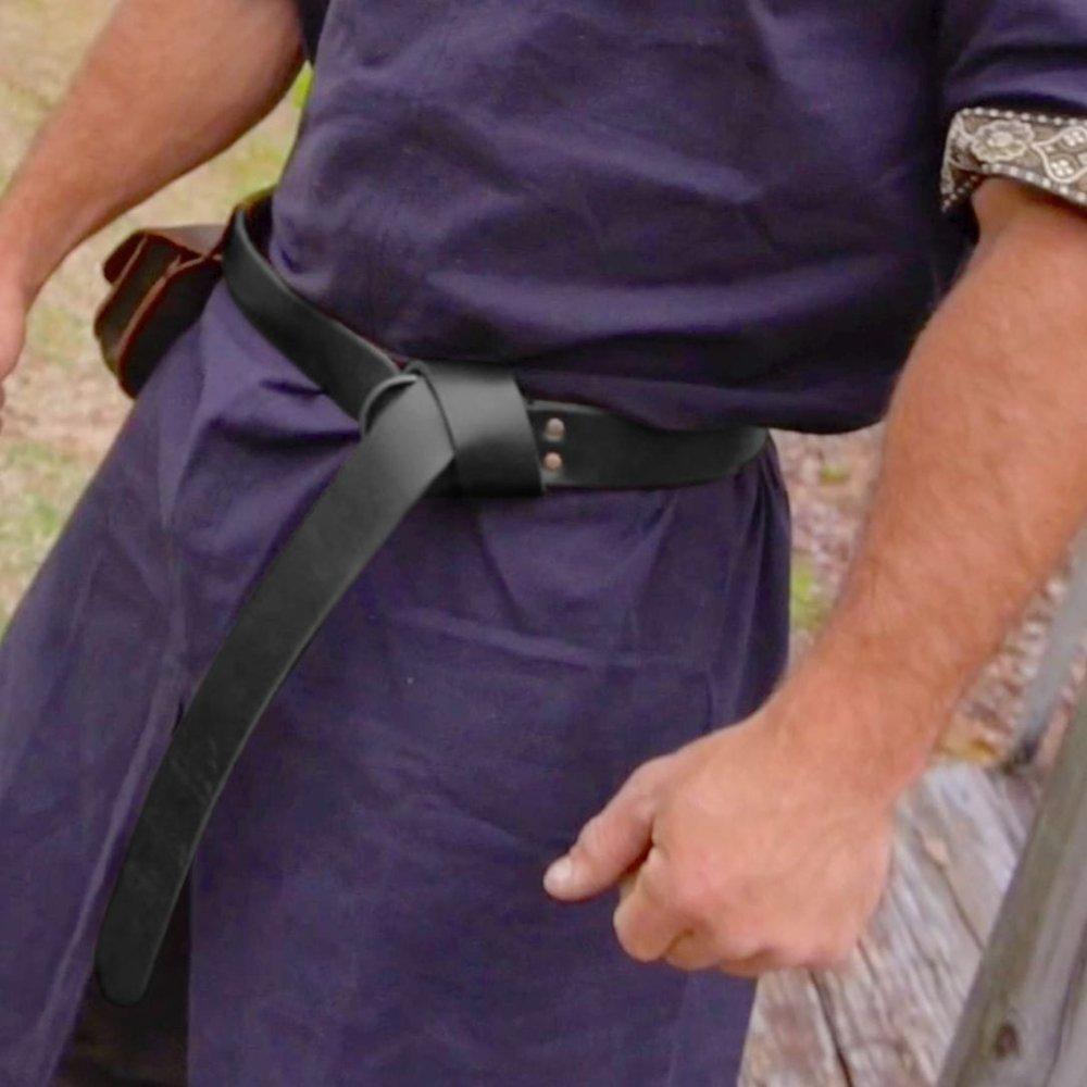 Thick Black Knotted Leather Renaissance Belt with Ring Loop-Renaissance Wardrobe