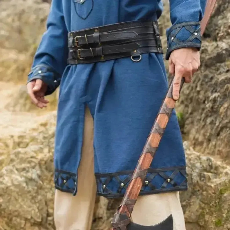 Thick Leather Renaissance Black Belt | Unique Double Design-Renaissance Wardrobe