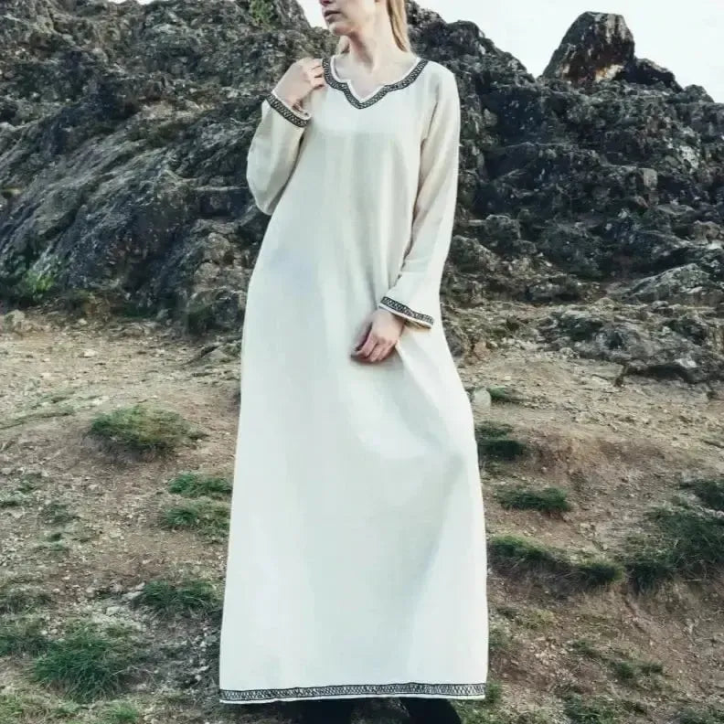 Viking Dress in Cotton with Black Embroidered Trim-Renaissance Wardrobe